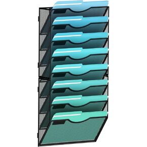8-Tier Wall File Organizer Hanging Wall File Holder Wall Mount Paper Folder Organize, Mesh Magazine Document Mail Organizer Wall Organizer for Office School Home, Black