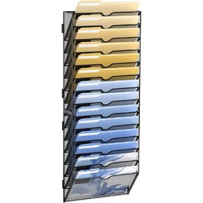 DALTACK Wall File Organizer, 14 Tier Hanging File Organizer, Mail Organizer Wall Mounted for Papers Folders Clipboard Magazine, Office Cubicle Organization & Storage, Assembly Needed, Mesh Black