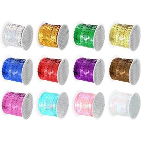 uxcell 12 Colors 60Yds Flat Sequins Strip, 6mm Spangle Paillette String Spool Roll Sewing String Ribbon for Fringe Sewing DIY Projects