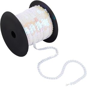 100 Yards White Sequin Trim 6mm Flat Sequin Strip Paillette String Metallic Glitter Sequins String Holographic Shiny Sequins for Crafts Sewing Dress Costume Headband Fringe Embellishments