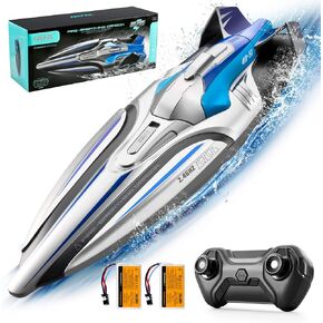 4DRC Fast RC Boat for Pools and Lakes,S1 Remote Control Boat with LED Lights,2.4GHz High Speed RC Racing Boats for Lakes, Low Battery Alarm,Capsize Recovery, Gifts Toys for Boys Girls