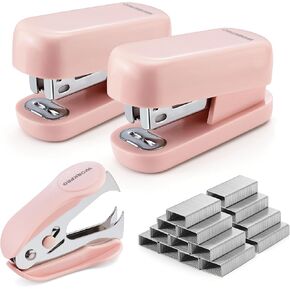 WORKPRO Mini Stapler with Staples, Pink Stapler Set Includes Two Small Staplers, One Staple Remover, 2000 Standard Staples - Cute Staplers for Desk with Non-Slip Base, Lock Design, Office Stapler