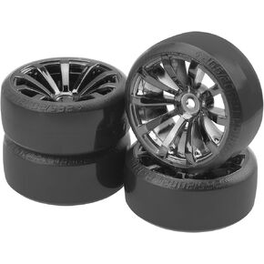 ShareGoo RC 1/10 Drift Tires W/Plastic Wheel Rims 12mm Hex Compatible with HSP Tamiya Kyosho RedCat Traxxas Sakura WLtoys 3Racing 1/10 RC On-Road Racing Touring Car (Black)