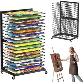 Art Drying Rack for Painting, 18 Removable Shelves, Mobile Art Studio Display Rack, Sturdy Metal, Height 25.9", Shelves 11" x 16"