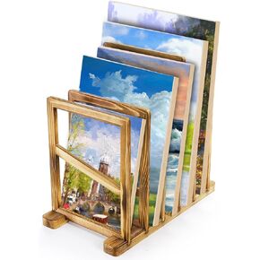 Frcctre Wooden Art Storage Rack, 5 Sections Art Drying Rack Art Canvas Boards Storage Stand, Wood Storage Stand for Drawing Board Printed Matters, Paper Pads for Art Studios, Artworks, Gallery