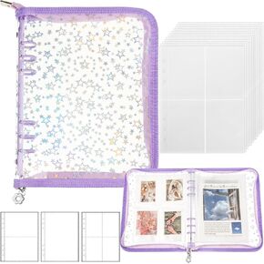 Sticker Organizer Binder A5 Sticker Collecting Book Zipper Binder Album Reusable Stickers Pocket Container Storage Organizer with 220 Envelope Pocket and Clear Waterproof Zipper Storage Sleeves