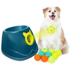 PALULU Automatic Ball Launcher for Dog, Including 9 Small Sized 2-inch Balls, Adjustable Launch Distance, Suitable for Small to Medium Sized Dogs (White)