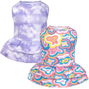 cyeollo 2 Pack Dog Dresses Spring Summer Dog Clothes Dress Breathable Pet Dresses for Small Dogs Girl, Tie Dye Medium