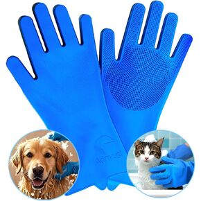 Pet Grooming Gloves-Heat Resistant Silicone Gloves with High Density Teeth Enhanced Five Finger Design for Bathing and Massage Effective Removal of Dogs Cats Rabbits Sheep with Hair Pet Floating Hair