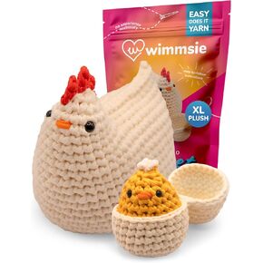 Wimmsie Crochet Animal Kit for Beginners - Easy Beginner Crochet Kit for Kids - Amigurumi Chicken Chick & Egg - 3 Kawaii Stuffed Animals - Cute DIY Yarn Plush