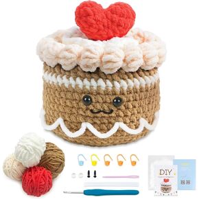 VOCHIC Crochet Kit for Beginners Cute Cake Crocheting Knitting Kit DIY Crochet Starter Kit with Step-by-Step Video Tutorial Birthday Christmas Gift for Friends Adults Kids