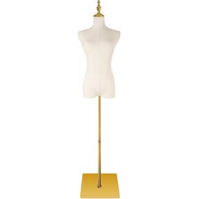 Adjustable Female Dress Form Mannequin with Golden Metal Stand for Clothes Window Display