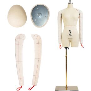 Female Dress Model Torso Body Clothing Forms,Size 12 Professional Dress Form for Display and Tailor DesignSewing Mannequin Foam Body for Pinning. (with Arms Beige, 12)