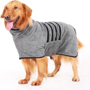 Microfibre Dog Bathrobe Towel Wrap Super Absorbent Dog Drying Coat Bath Robe for Puppy, Medium & Large Dogs, Fast Drying, Adjustable
