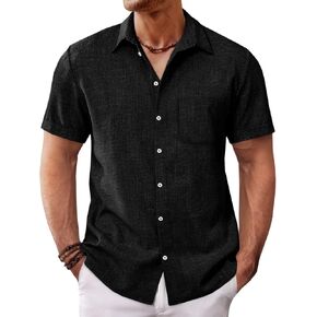 Runcati Mens Button Down Linen Shirt Short Sleeve Casual Summer Beach Wedding Tops