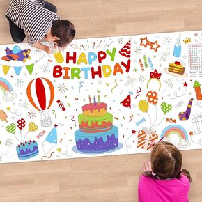 Childom 1 Pack Birthday Coloring Tablecloth Disposable Birthday Tablecloths 30x72 Inch Coloring Table Cloth Paper Tablecloth Rectangle Table Cover