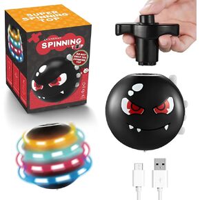 Spinning Top Light Up Toys Christmas Stocking Stuffers for Kids Rechargable Novelty Spinner Music Toys Halloween Birthday Gifts Party Favor Goodies Bags (Black-Monster)