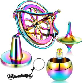 Lenwen 3 Pieces Precision Gyroscope Toy Spinner Top Anti Gravity Metal Balance Spinner Toy Accurate Gyro Desktop Toys Flip Over Toy for Adult Kid Home School Science Educational Party(Colorful)