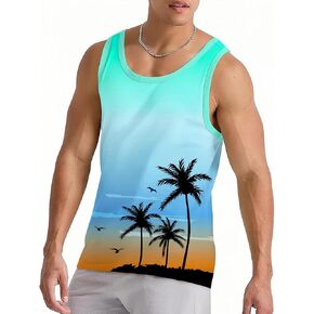 Nidoul Mens Beach Tank Tops Summer Graphic Palm Tree Sleeveless Shirts for Men Vacation Gym Running Workout Tank Top