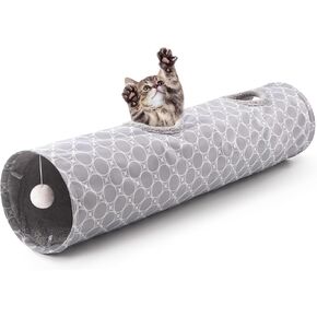 Love’s Cabin Straight Cat Tunnel Tube Fleece-Lined in for Warmth, Cat Tunnels for Indoor Cats Collapsible with Balls, for Rabbits, Kittens, Puppy, Geometric Cat Toys Large Diameter 11 Inch Grey