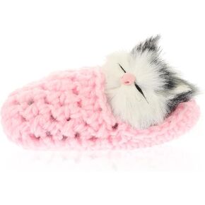 Ciieeo Sleeping Cats in Slippers Cats Doll Toy Mini Kitten in Shoe with Meows Sounds Sleeping Kitten Toy Decors for Home Table Car Decor Kids (Pink)