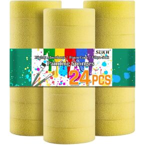 Sukh 24PCS Round Painting Sponge - Ceramic Sponge Artist Watercolor Sponge Applicator for Pottery Art Craft, Tiles, Potteries, Ceramics, Walls, Household Use.