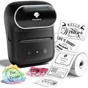 Phomemo Label Maker Machine- M108 Bluetooth Thermal Label Makers for Small Business, Home, Office, 2 Inch Barcode Label Printer with 300+ Templates, for Address/Logo/Clothing Label, Black