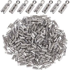 1 Box 300Pcs 3mm Fold Over Cord Ends Crimp End Tips Folding End Crimps Fold-Over Ends Caps Leather Ribbon Jewelry Connector Findings for Jewelry Making Supplies DIY Crafts Necklace Bracelet