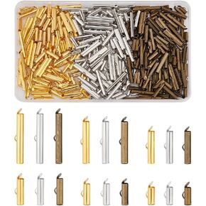 UNICRAFTALE About 360pcs Slide On End Clasp 6 Sizes Tube End Bar Slider End Caps Crimp Platinum Tubes Crimp End Iron Tube Buckle Clasps for Seed Beads Looms Multi Strand Necklace Bracelet
