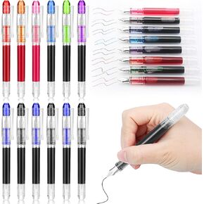 12 Pieces Disposable Fountain Pens, Quick-Drying Ink Pen, Smooth-Writing Multicolor Art Supplies for Sketching, Journaling, Calligraphy and Doodling (Mixed Colors)