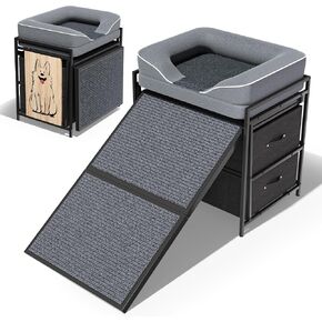 Pet Sofa for Dogs and Cats to Stay Close While You Work or Game with Ramp and Storage Drawers, Bedside Lounge or Dog Window Perch, Sturdy Design, Ideal for Small Pets