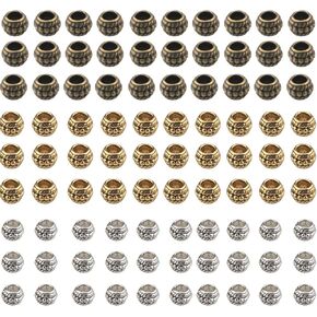 150PCS Zinc Alloy Handmade Spacer Beads 8x6mm Three Colours Large Hole DIY Beads Bracelet Necklace Jewellery Accessories for Making Anklets Key Chains Bag Pendants