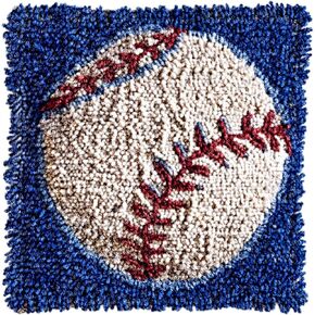 Generic Cartoon White Baseball Latch Hook Rug Kit for Beginner Kids Easy Little Mat with Printed Canvas DIY Hook Making Crochet Yarn Craft Tapestry for Decoration and Gift 12x12inch, As Main Picture