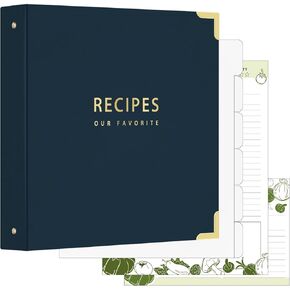 Recipe Binder with Clear Protective Plastic Sleeves, 8.5x11 3 Ring Recipe Book with 6PCS Blank Page Divider, Full Page Recipe Cards Write in Your Own Recipes (Navy Blue)