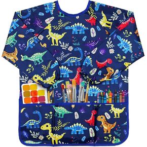 Kids Toddlers Art Smock, Kids Painting Apron Waterproof Long Sleeve Artist Smock with 3 Pockets for Age 2-6 Years