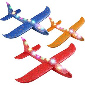 3 Pack Foam Airplanes for Kids, 18.9" LED Light Up Flight Foam Glider Planes Flying Toys Fun Summer Activities for Kids,Outdoor Toys Gifts for Boys Girls