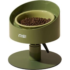 MS!MAKE SURE Ceramic Elevated Cat Bowls with Wooden Stand, Adjustable Raised Pet Bowls for Small Dogs & Cats, Anti - Slip Rubber Pad, Leak - Proof, Lead & Cadmium Free, Whisker - Friendly, Green
