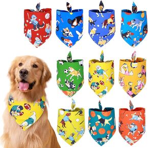 10Pack Dog Bandanas 10 Different Sports Style Patterns Bandanas Including Football,Soccer,Basketball,Baseball,Tennis,Golf,Ping Pong Pet Triangle Scarf Bib for Small to Large Dogs Decoration