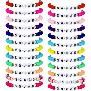 Sureio 24 Pcs Colorful Friendship Bracelets Letter Heart Smile Bracelets Surfer Bracelets Stretch Beaded Kids Bracelet for Girls Women Back to School Tween Girl Party Favors