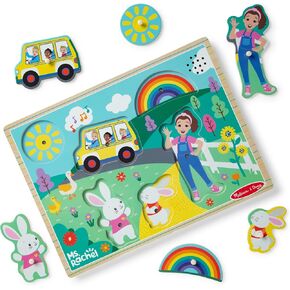 Melissa & Doug Ms. Rachel Wooden Song Peg Puzzle, Light Activated, 6-Piece with Full Songs, Toddler Toys for Boys and Girls Ages 2-5+ Years - FSC Certified