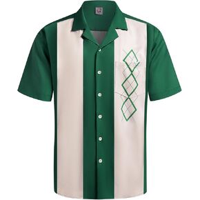 Hardaddy Men's Camp Collar Retro Vintage Bowling Button Down Shirt with Pocket Casual Short Sleeve Beach Shirts Summer