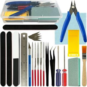 Modeler Basic Tools Kit Hobby Building Tools with Plastic Case Miniature Handmade Craft Tools Set for Beginners Hobby Building Gundam Model DIY Tool Kit for Dollhouse Miniature Building