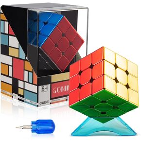 Speed Cube 3x3, Magnetic Mirror Cube 2025, Stickerless Magic Cube Set with Display Stand & Showcase Box, Metallic Color Reflective Speedcube, Puzzle Toy Birthday Gifts for Kids Adults Boys Girls