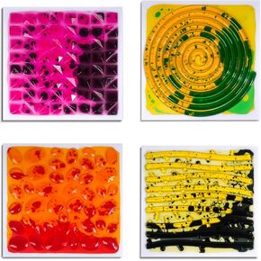 Sensory Floor Tiles Liquid: Sensory mats Textured Calming Toys Water Sensory Toys for Kids 8-12 Playroom Dance Floor Square 30 x 30 cm Colourful 4 Tiles