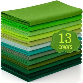 XSEINO 13 Rolls 8"x35" 1.4mm Thick Soft Felt Fabric Sheet 13 Assorted Green Series Colors Felt Pack for DIY Craft Sewing Squares Nonwoven Patchwork