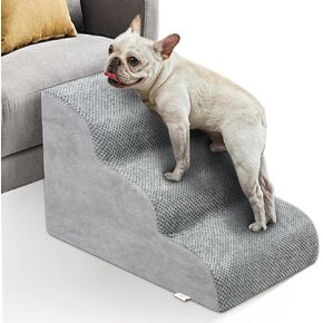 Dog Stairs for Small Dogs - High Density Foam Dog Ramp, Extra Wide Pet Steps with Non-Slip Bottom for High Beds, Couche and Sofa, Best for Dogs Injured, Older Dogs Cats (Grey, 3 Steps)