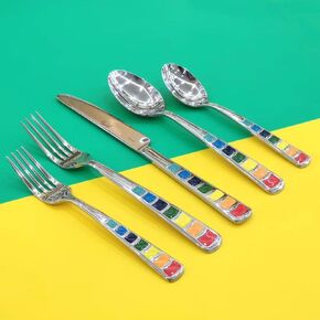 Unique Colorful Silverware Set for 4, Modern Stainless Steel Flatware Cutlery Tableware Utensil Set Knives Forks Spoons,Dinnerware Sets for Christmas Party Kitchen Wedding Gifts 20-piece