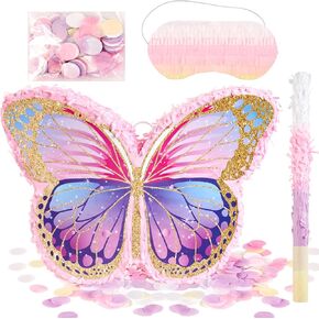 Small Butterfly Birthday Decorations with Stick and Blindfold, Girls Butterfly Party Supplies, Fairy Woodland Theme Party Decorations