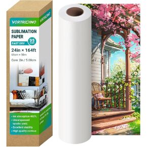 Vortridino 24in x 164ft ورقة تسامي السرعة السريعة الجافة لفة ورق التسامي 2 "جوهر لـ E) P*SON F570 / F570 PRO TRANDING PRINTING ، 95GSM