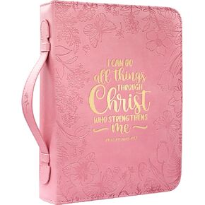 Large Bible Covers for Women - Leather Bible Cover Case for Women with Floral Design & Gold Foiled Scripture and Pockets, Bible Carrying Case for Women, Girls, Gifts